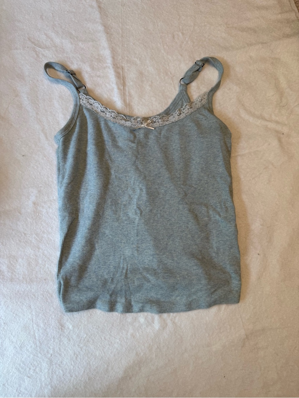 Women's Lace-Trim Ribbed Cami Tank Top - Gray